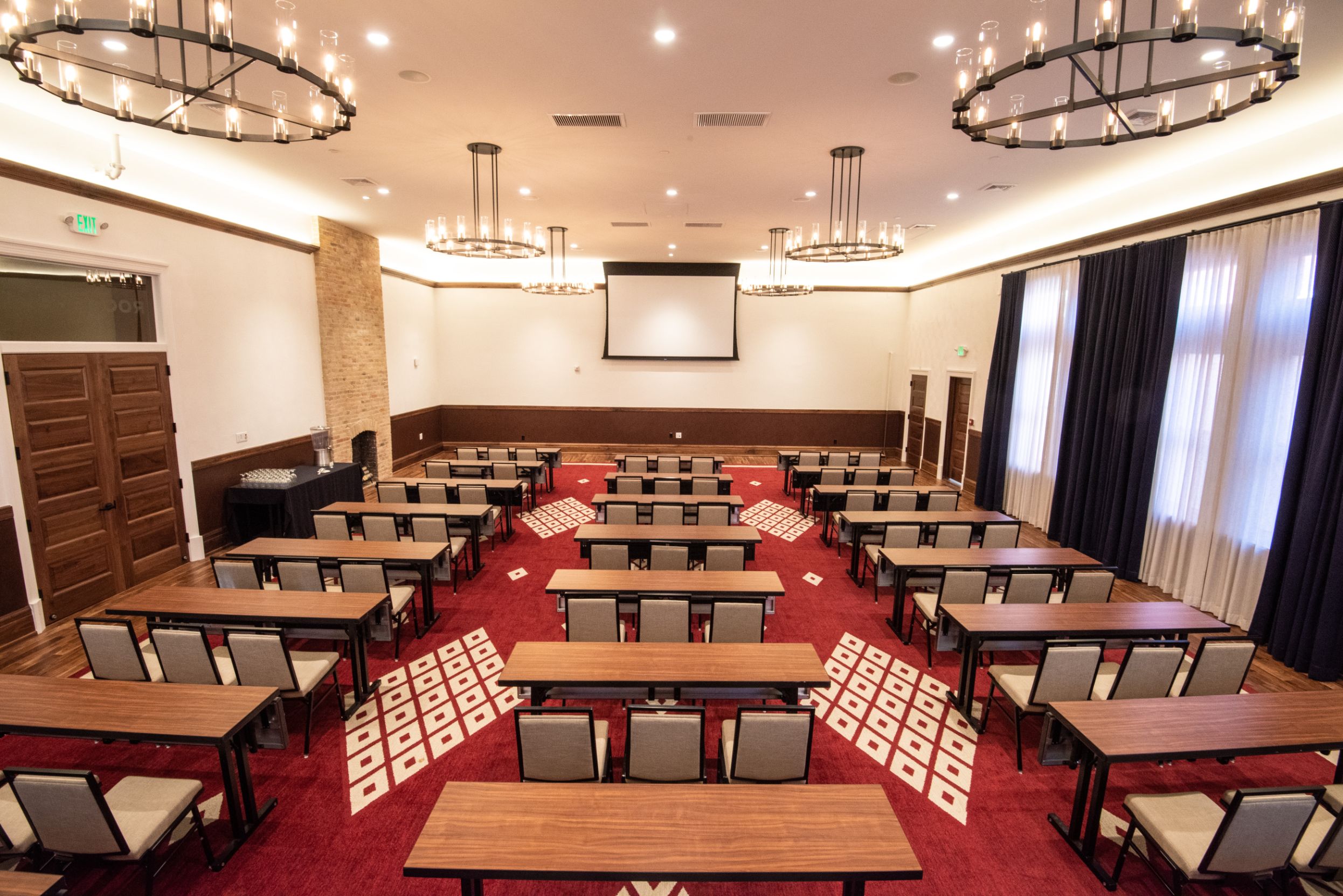 a room with tables and chairs