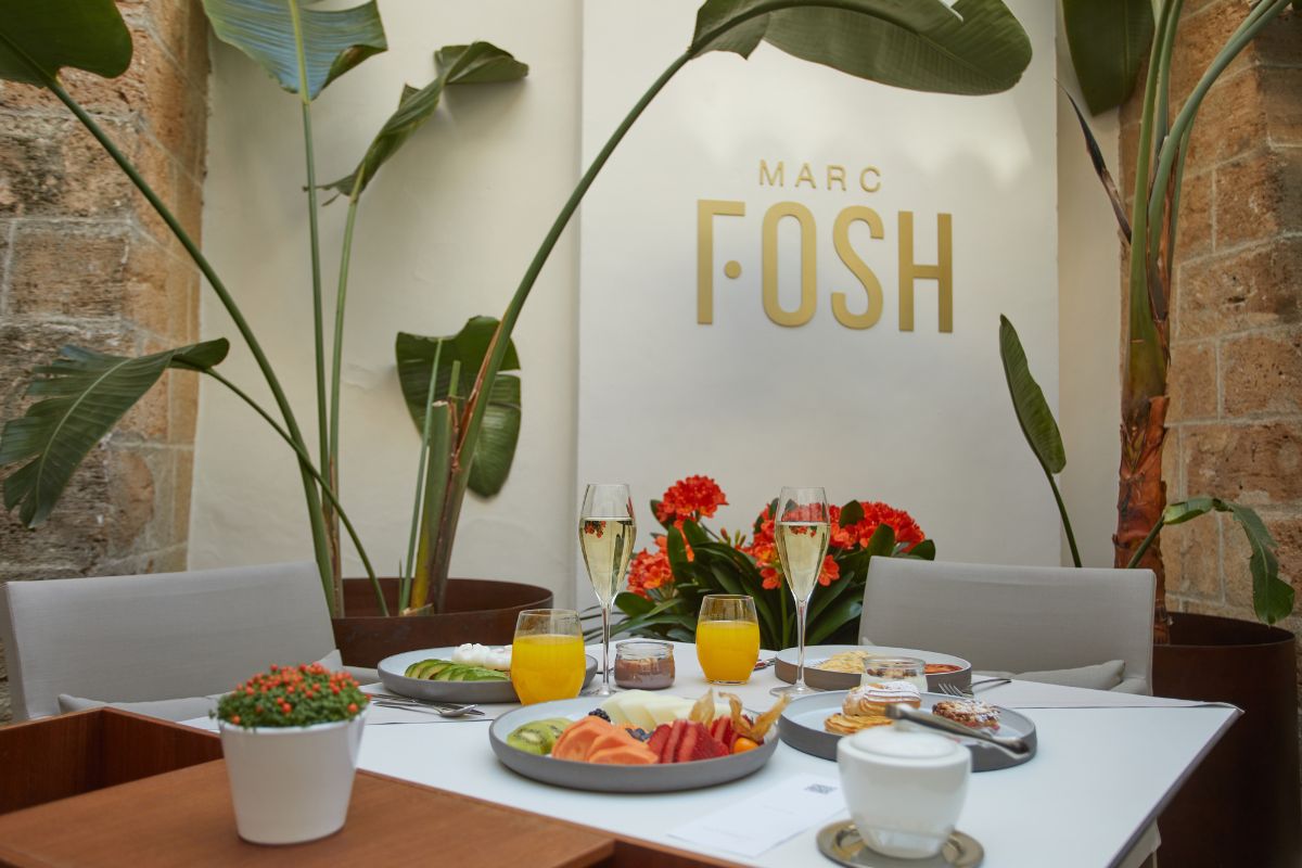 a table with food and drinks on it
