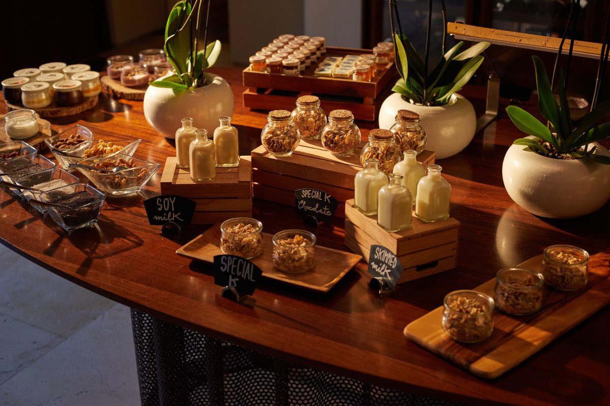 a table with different types of food on it