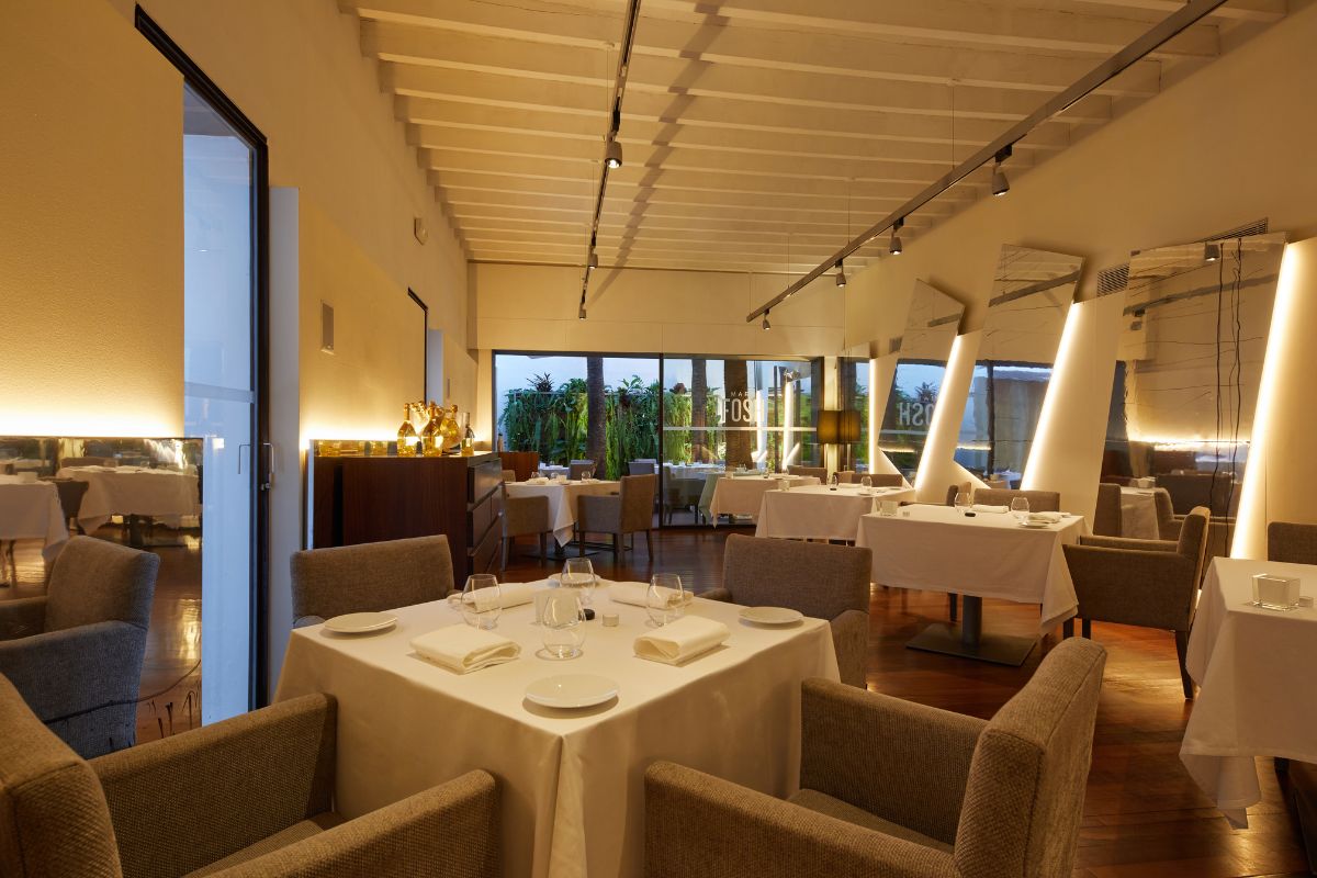 a restaurant with tables and chairs