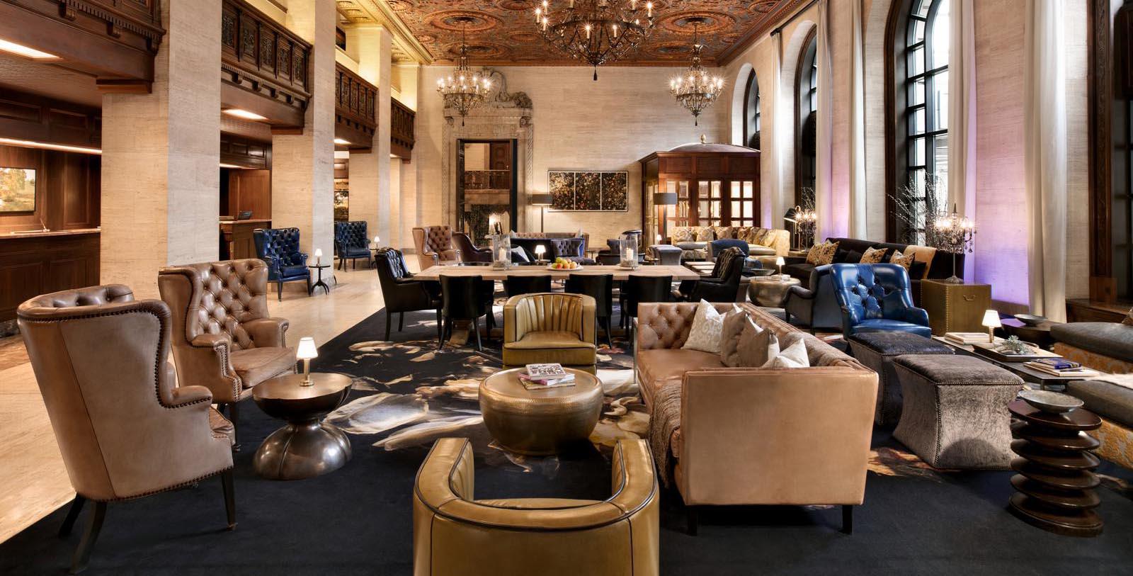 a large room with a large table and chairs