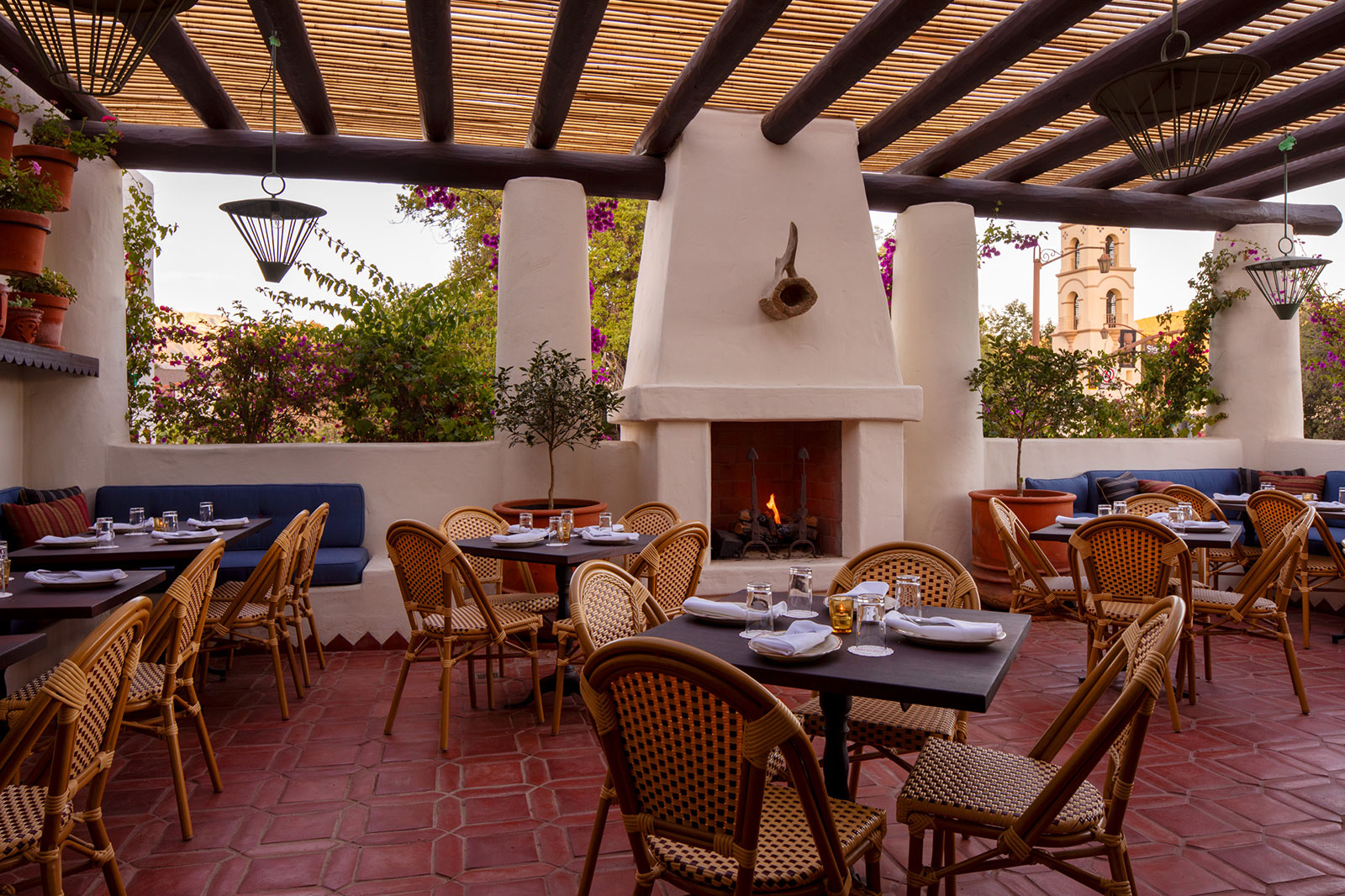 a table and chairs on a patio