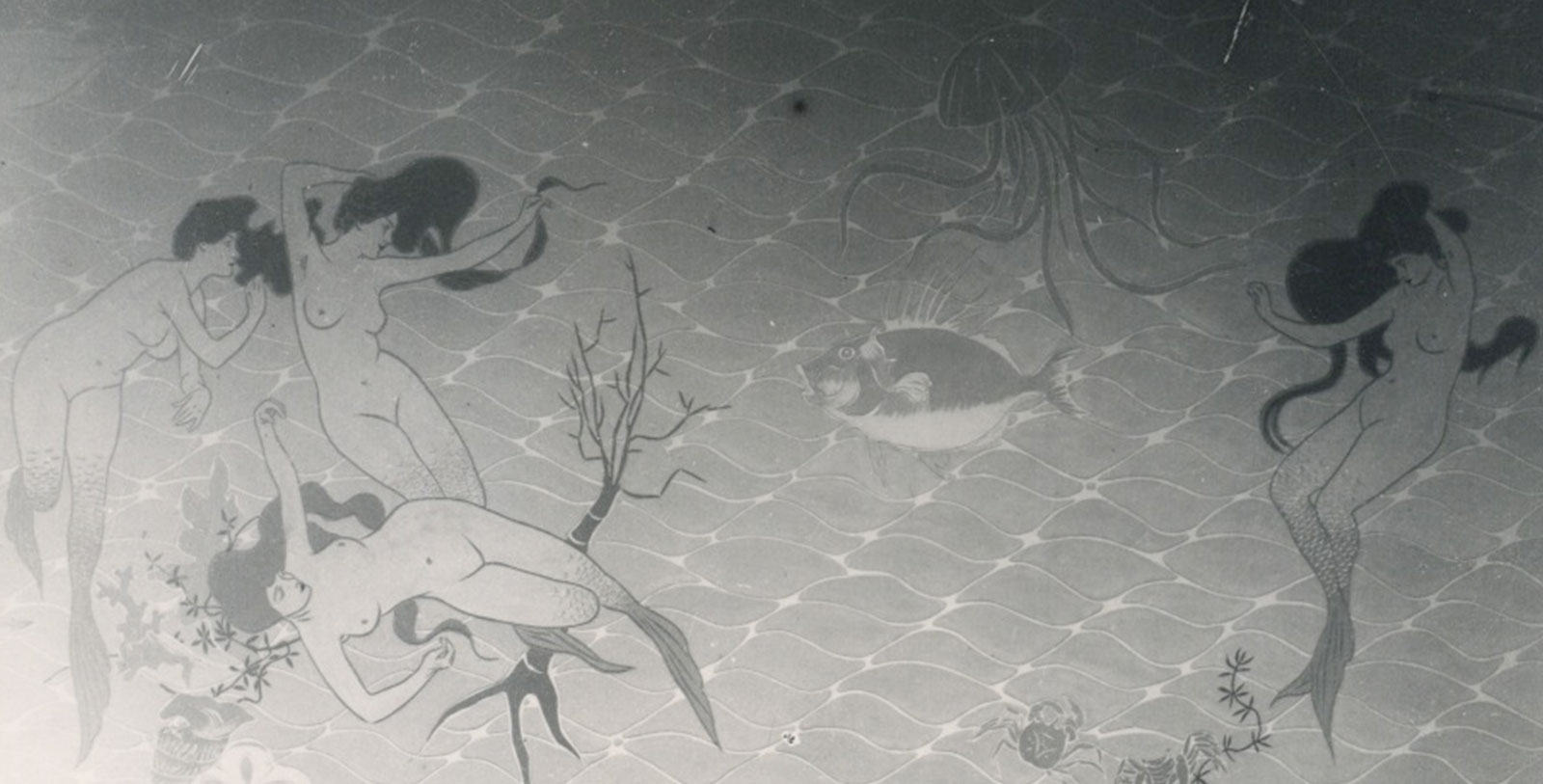 a drawing of a mermaid and fish