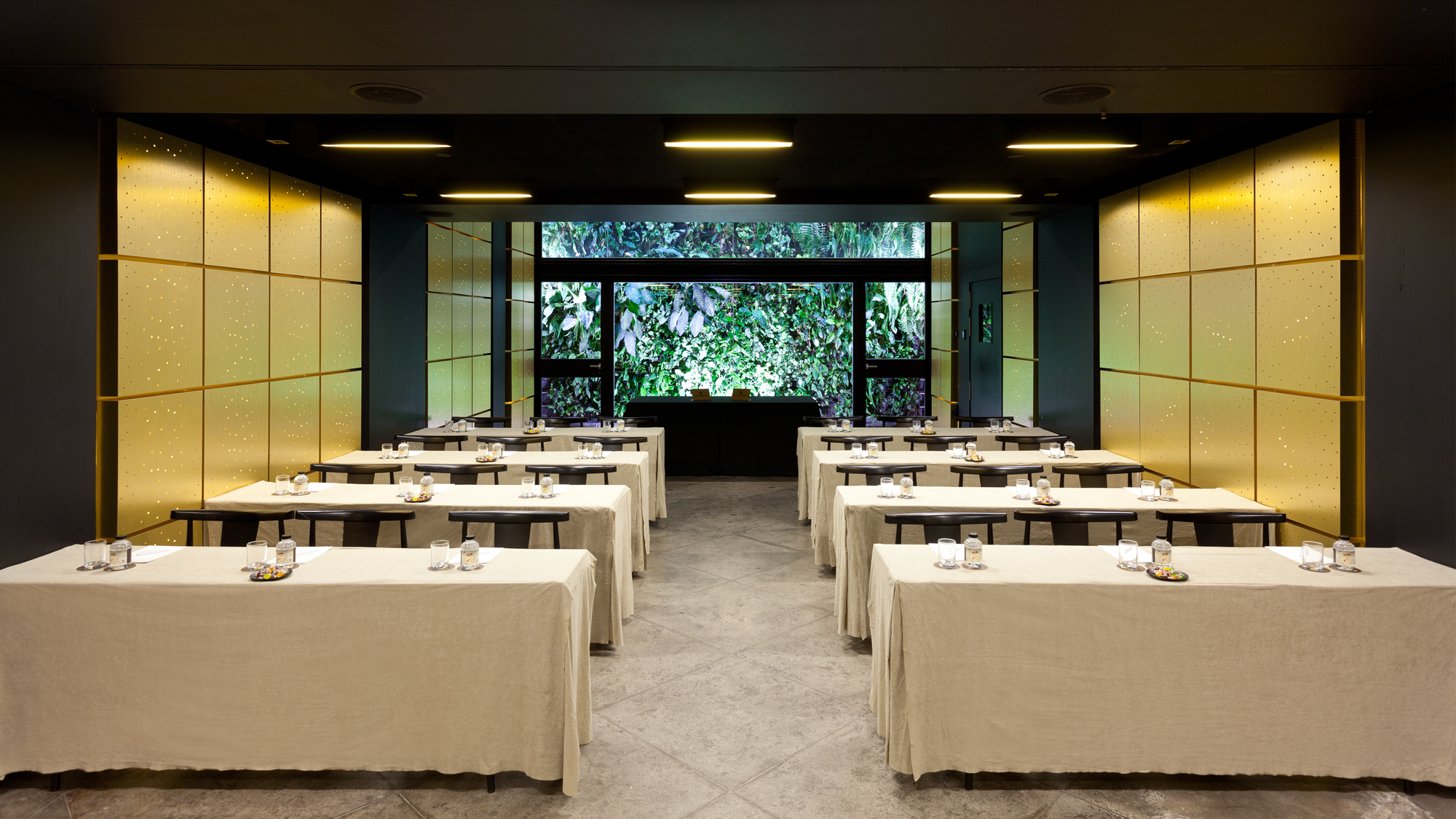 a room with tables and chairs