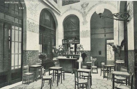 a black and white photo of a restaurant