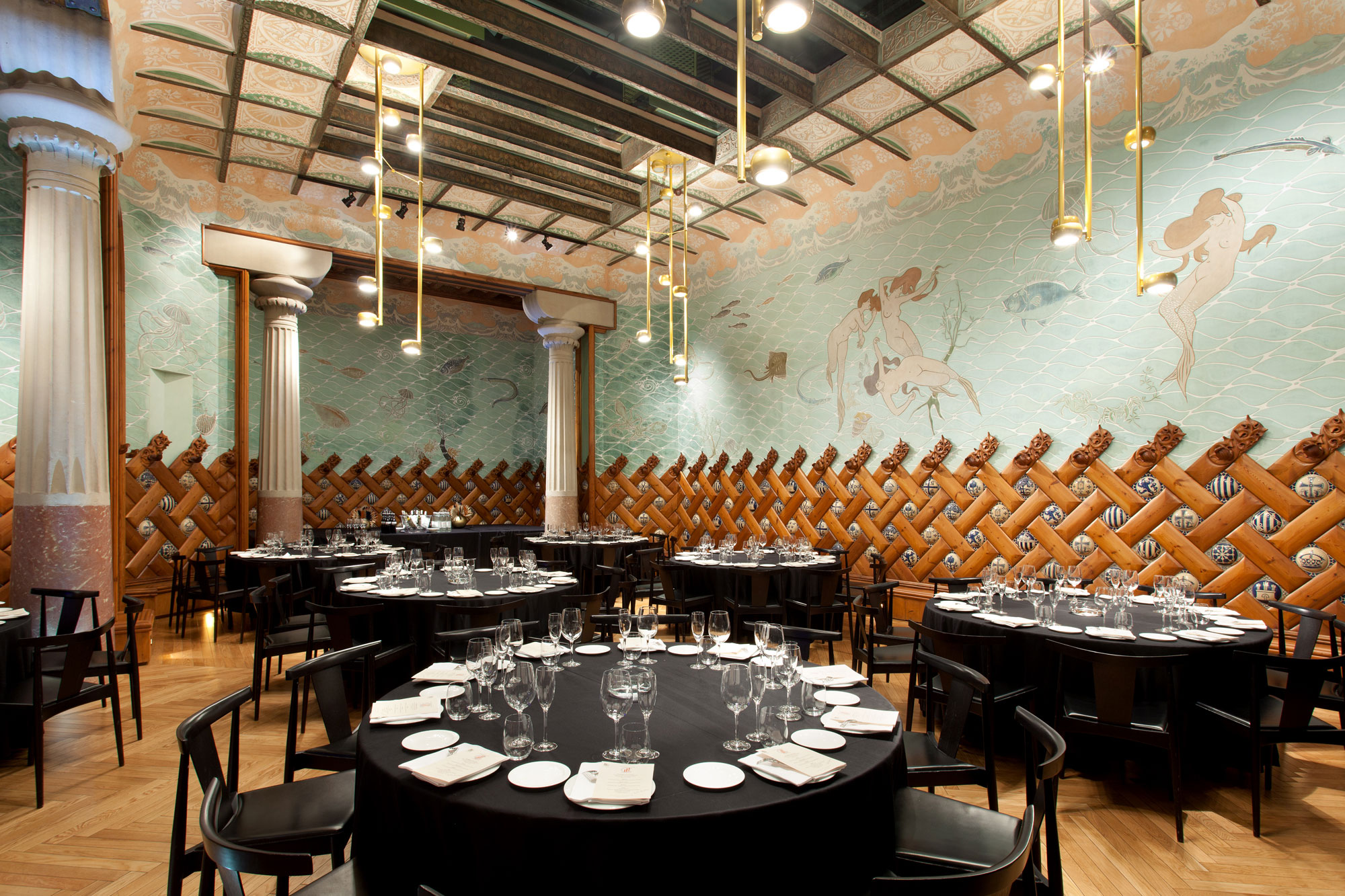 a room with tables and chairs