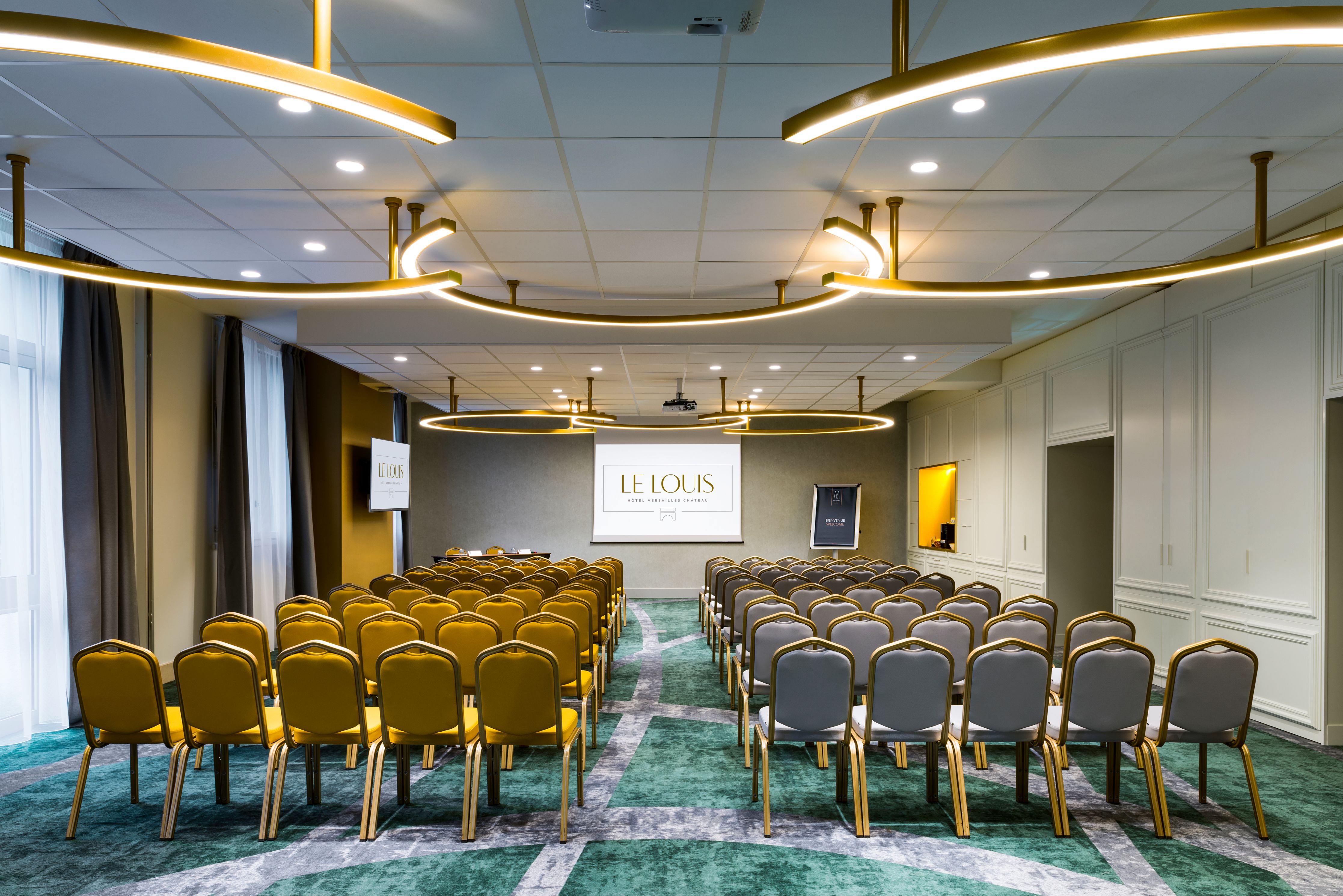 a room with many chairs