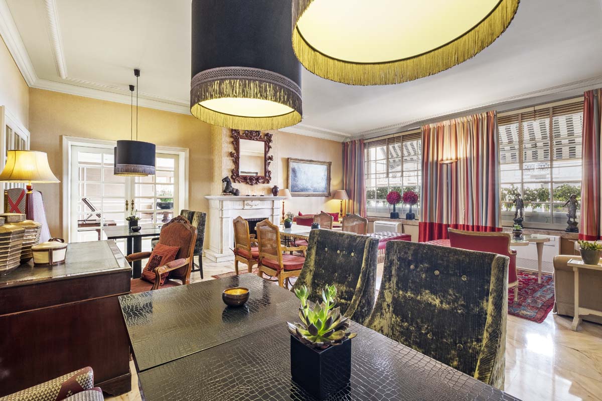 a room with a table and chairs