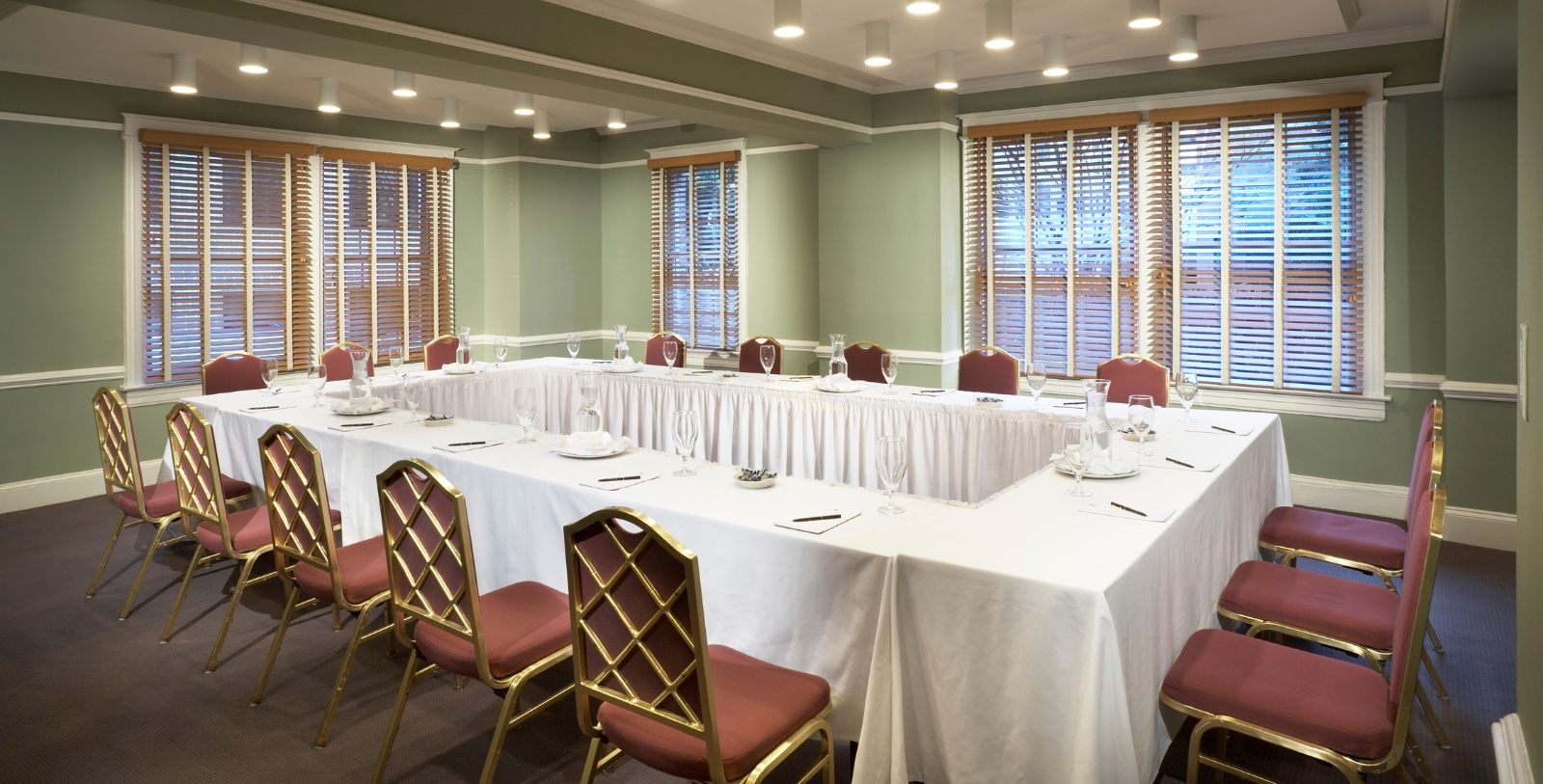 a room with tables and chairs