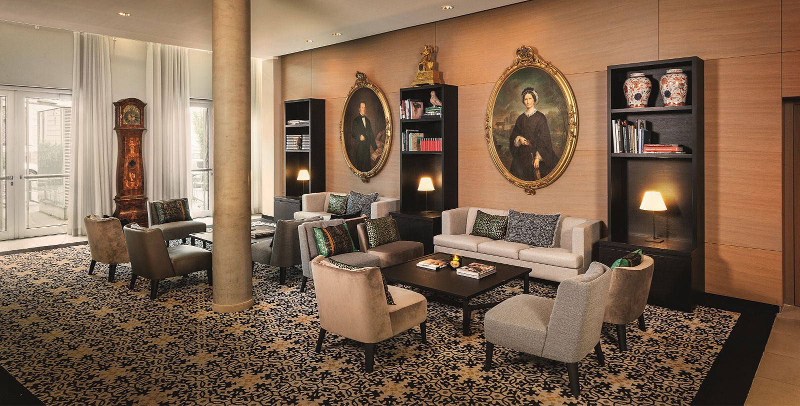a room with a couch and a table