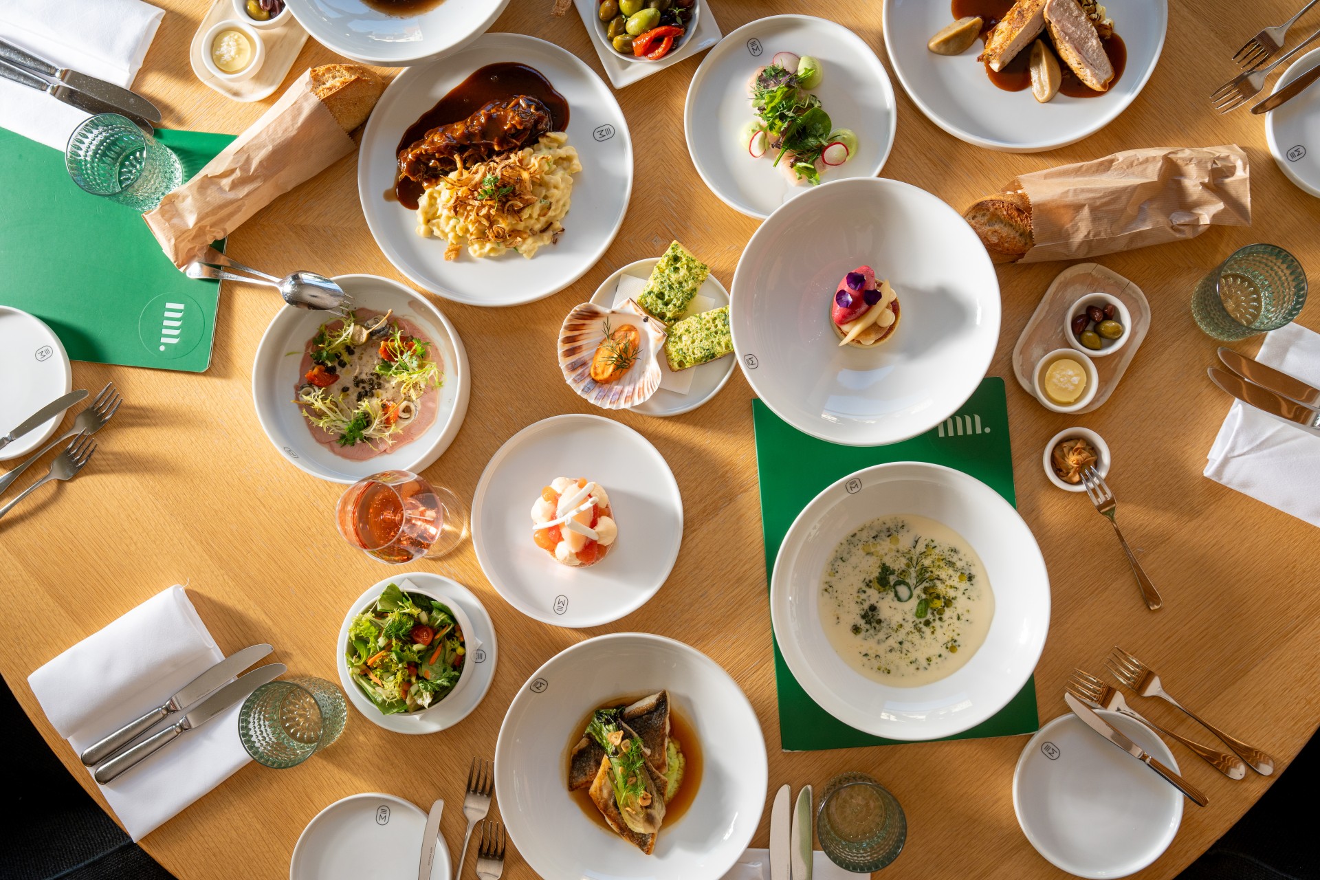 a table with plates of food