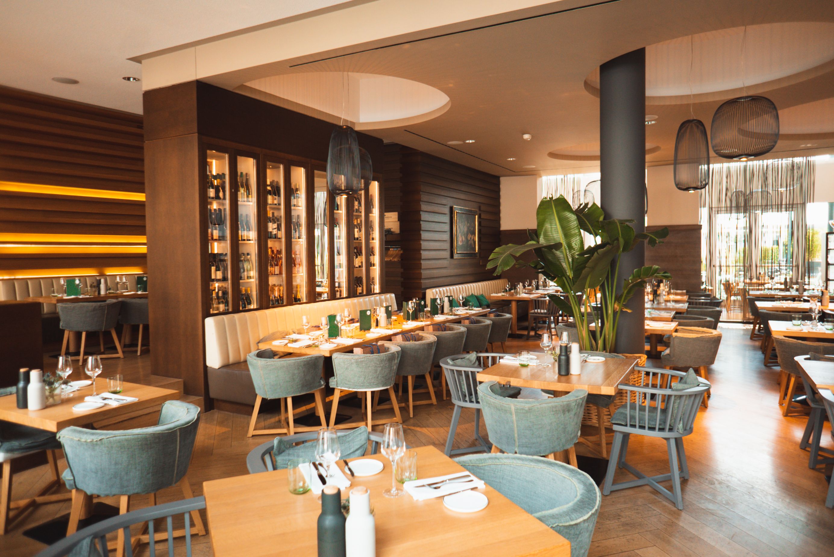 a restaurant with tables and chairs