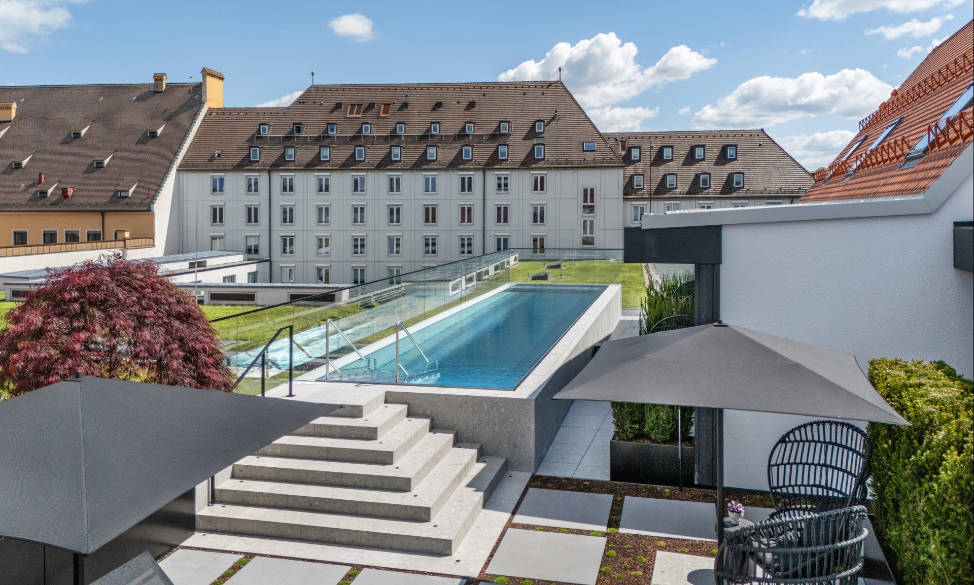 a pool in a building