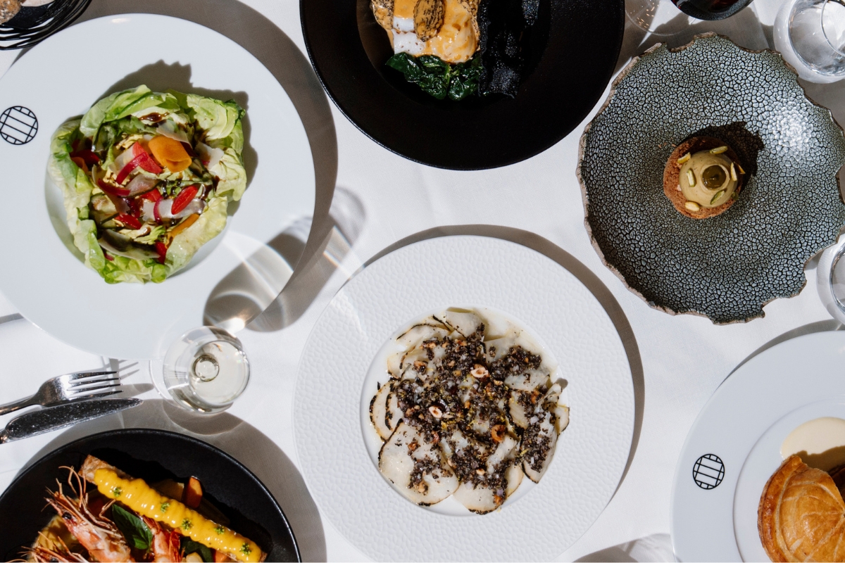a table with plates of food
