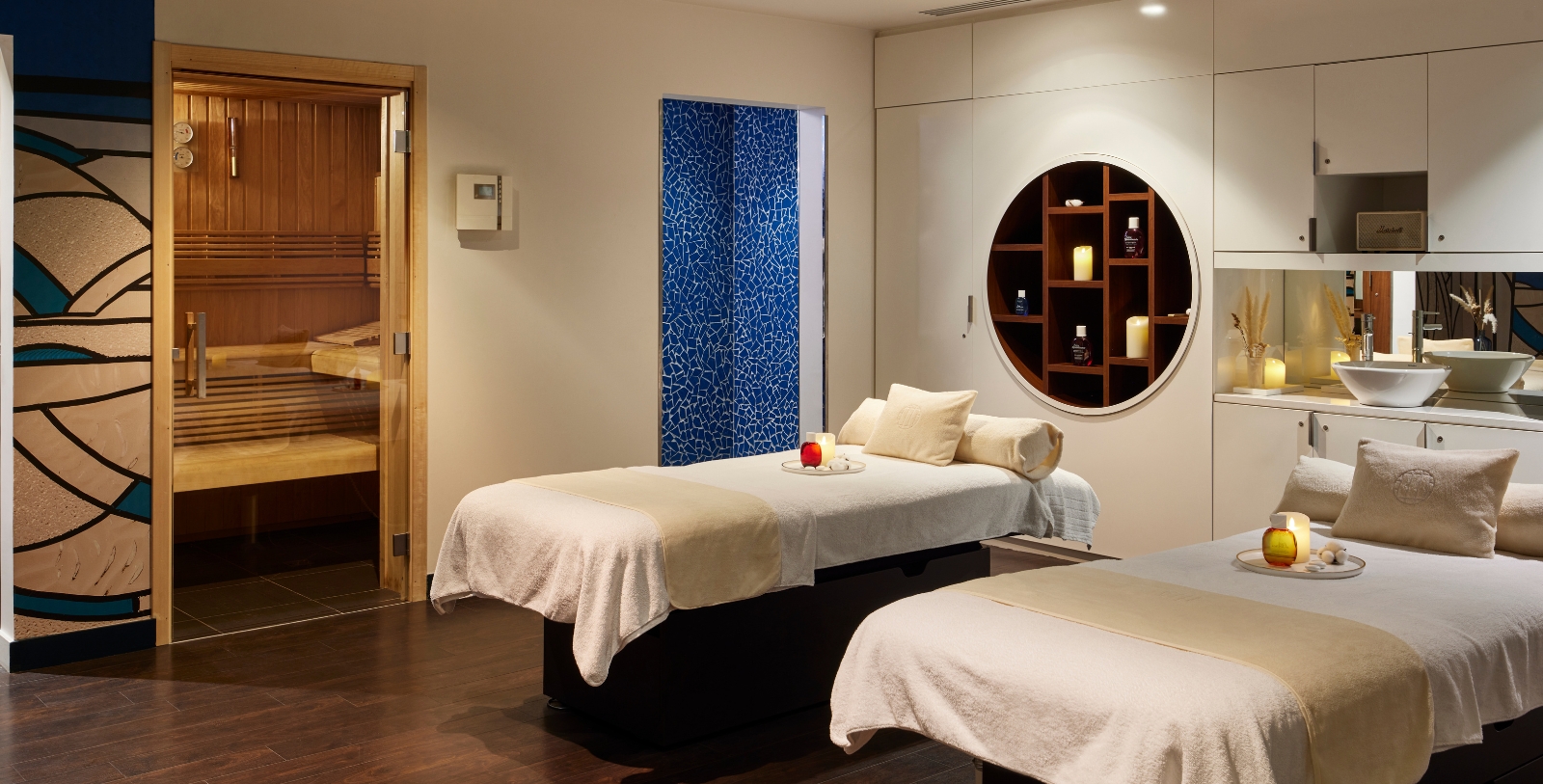 a massage table in a room