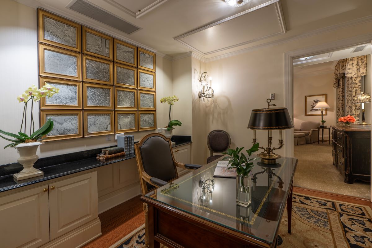 a desk in a room