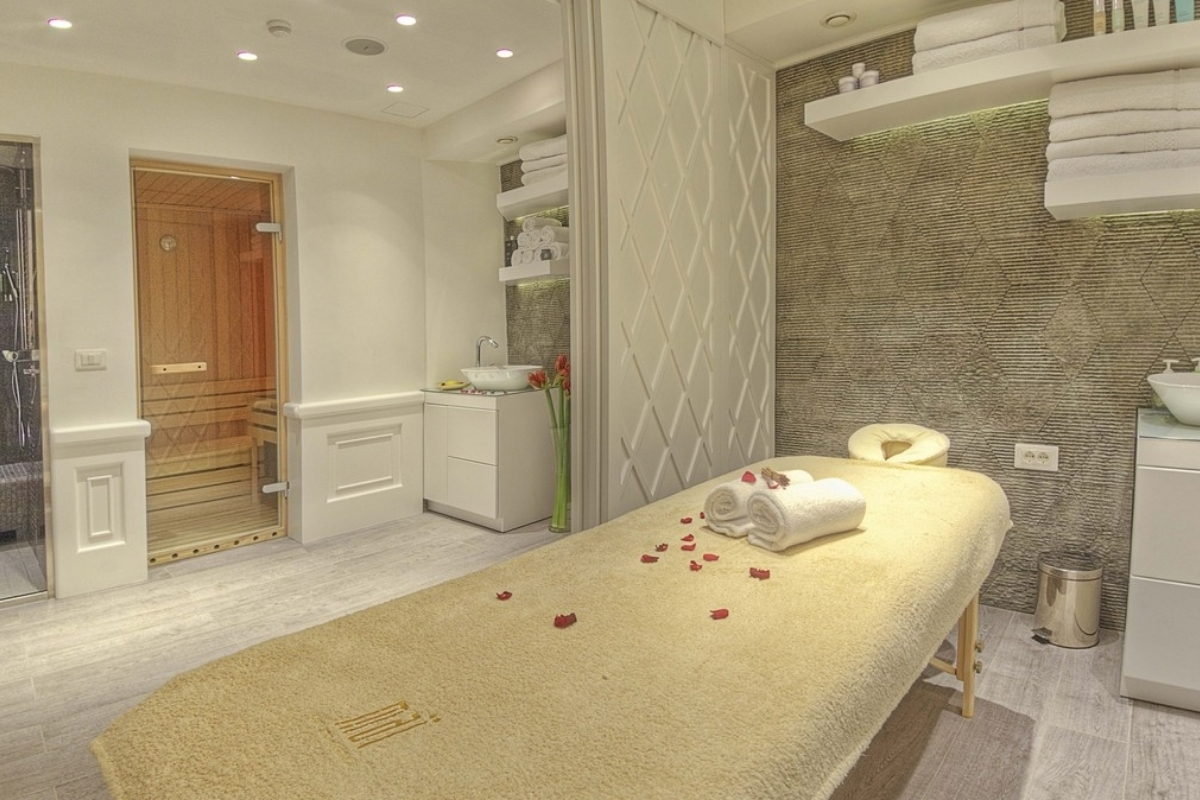 a massage table in a spa