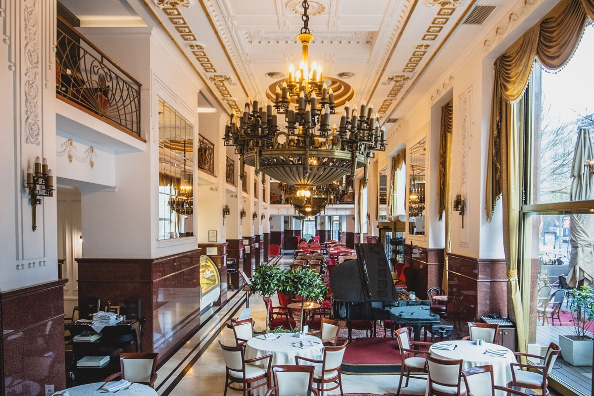 a chandelier in a restaurant