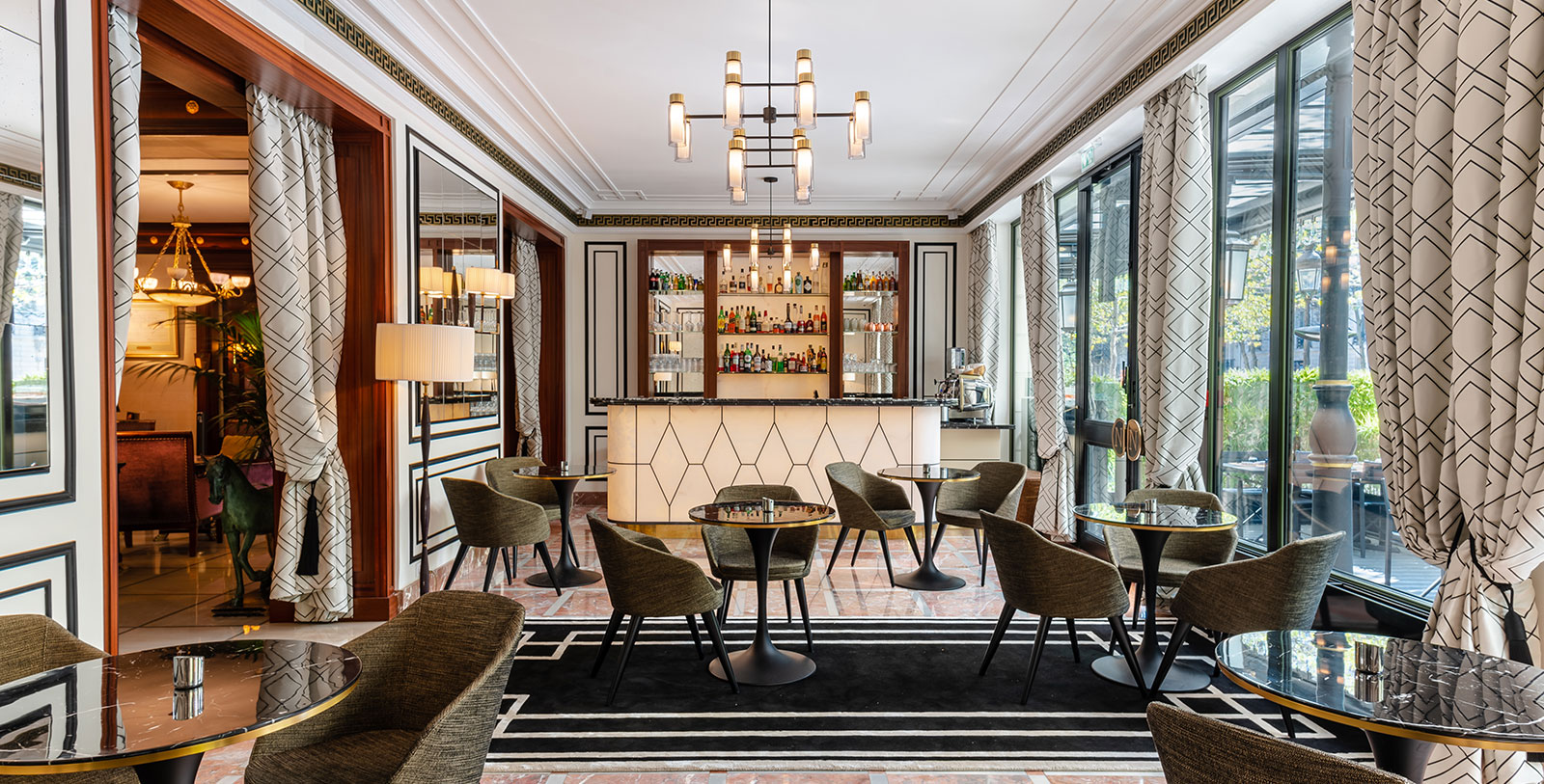 a room with tables and chairs