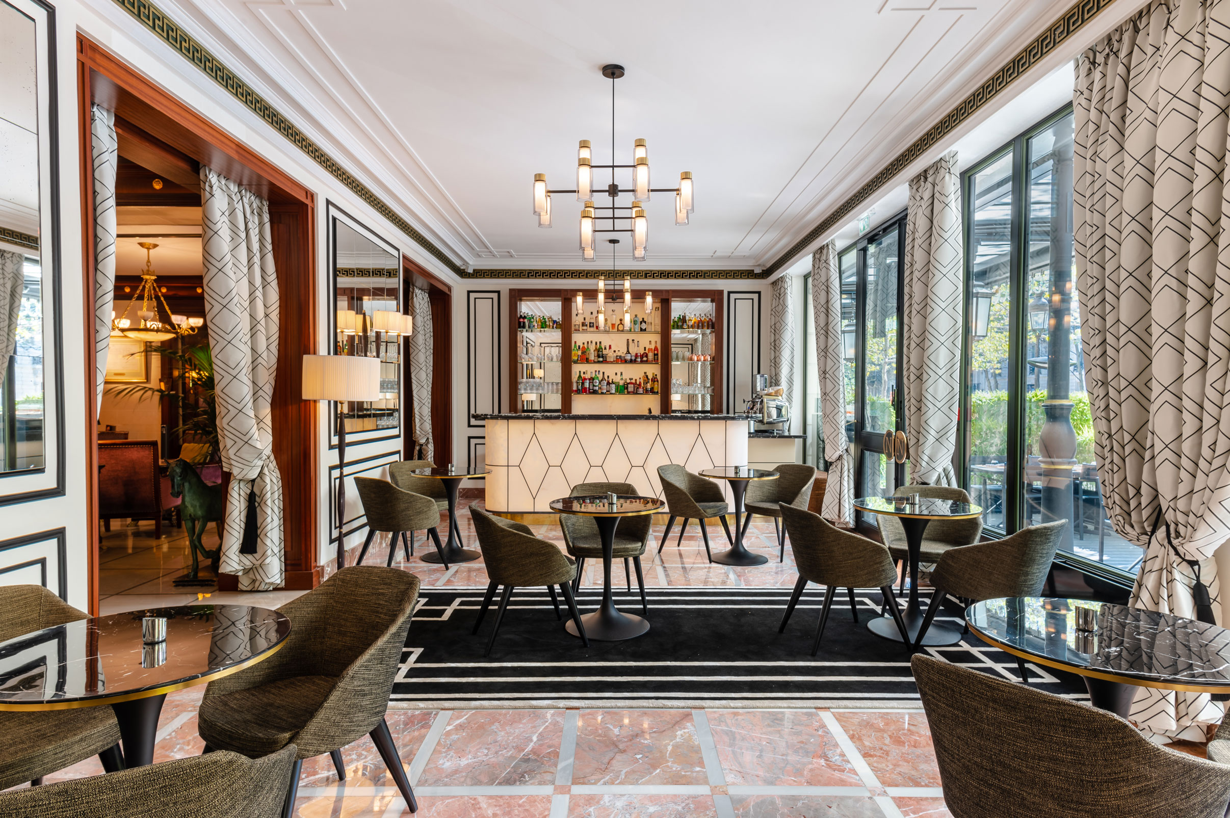 a room with tables and chairs