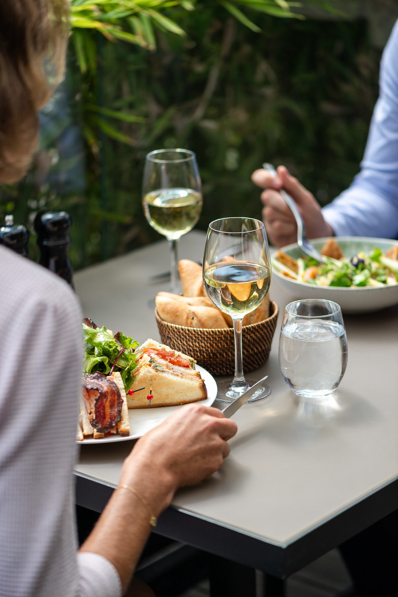 a group of people eating at a table