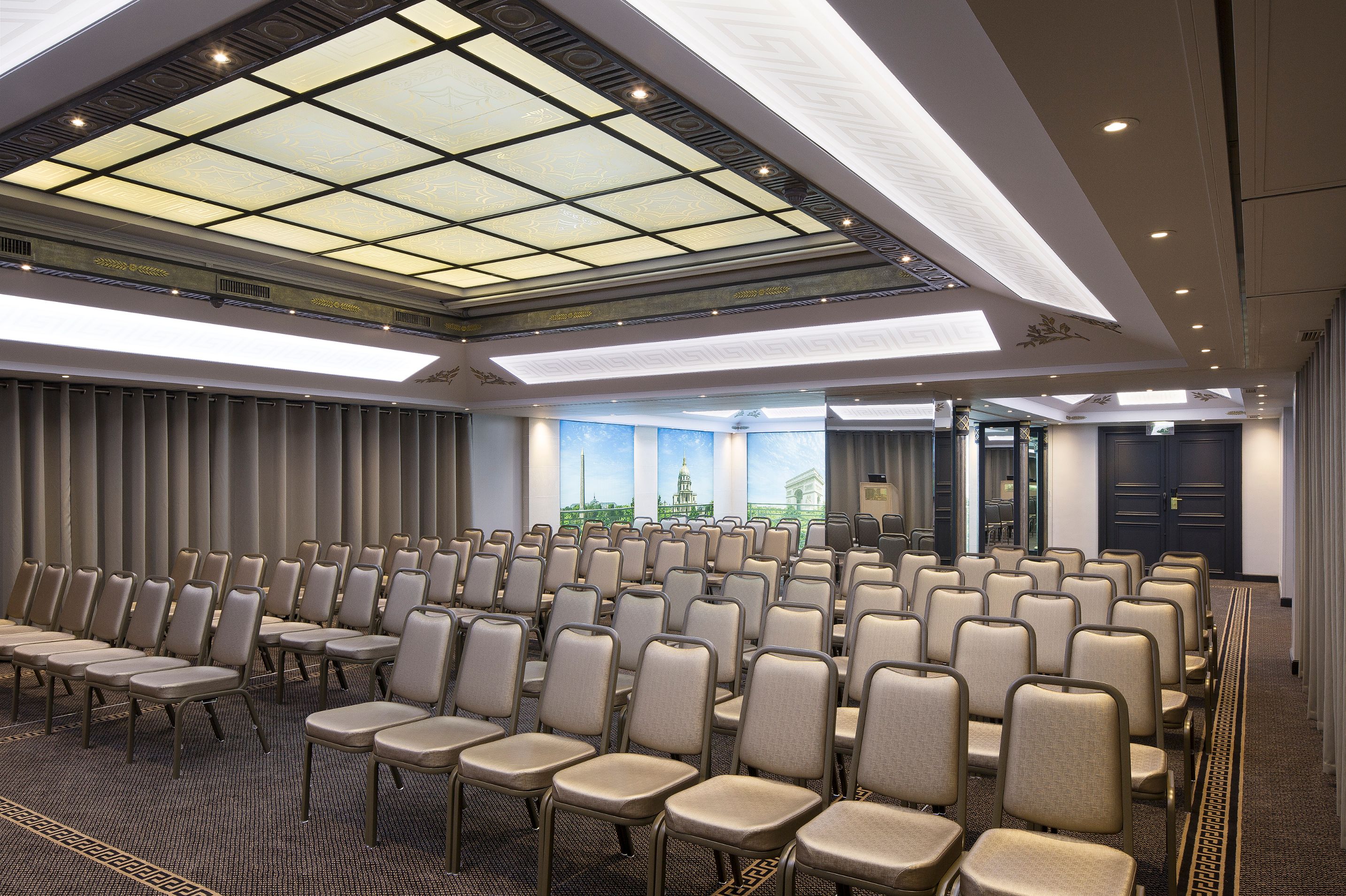 a room with many chairs