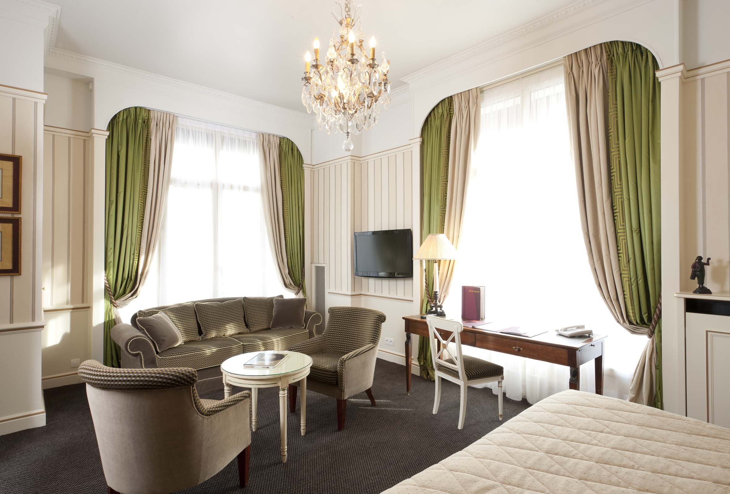 a room with a couch and a table