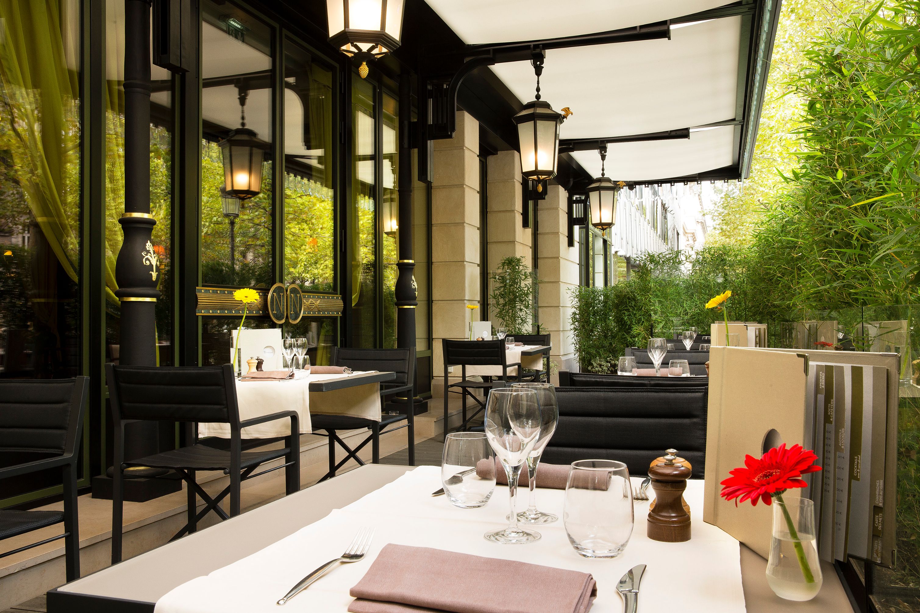a table set up for a restaurant