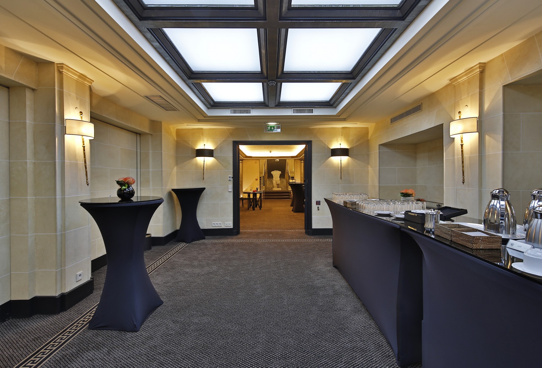 a room with tables and chairs