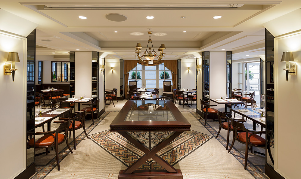 a room with tables and chairs
