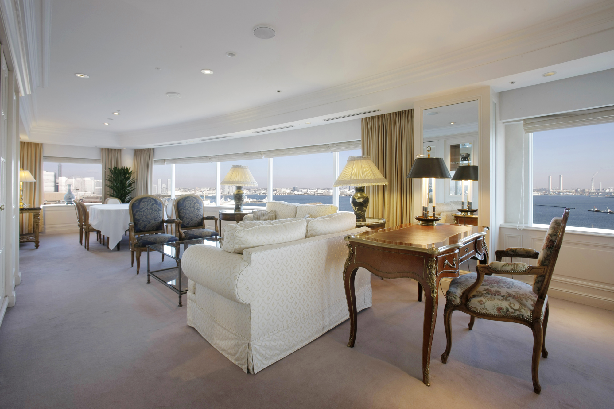 a room with a table and chairs
