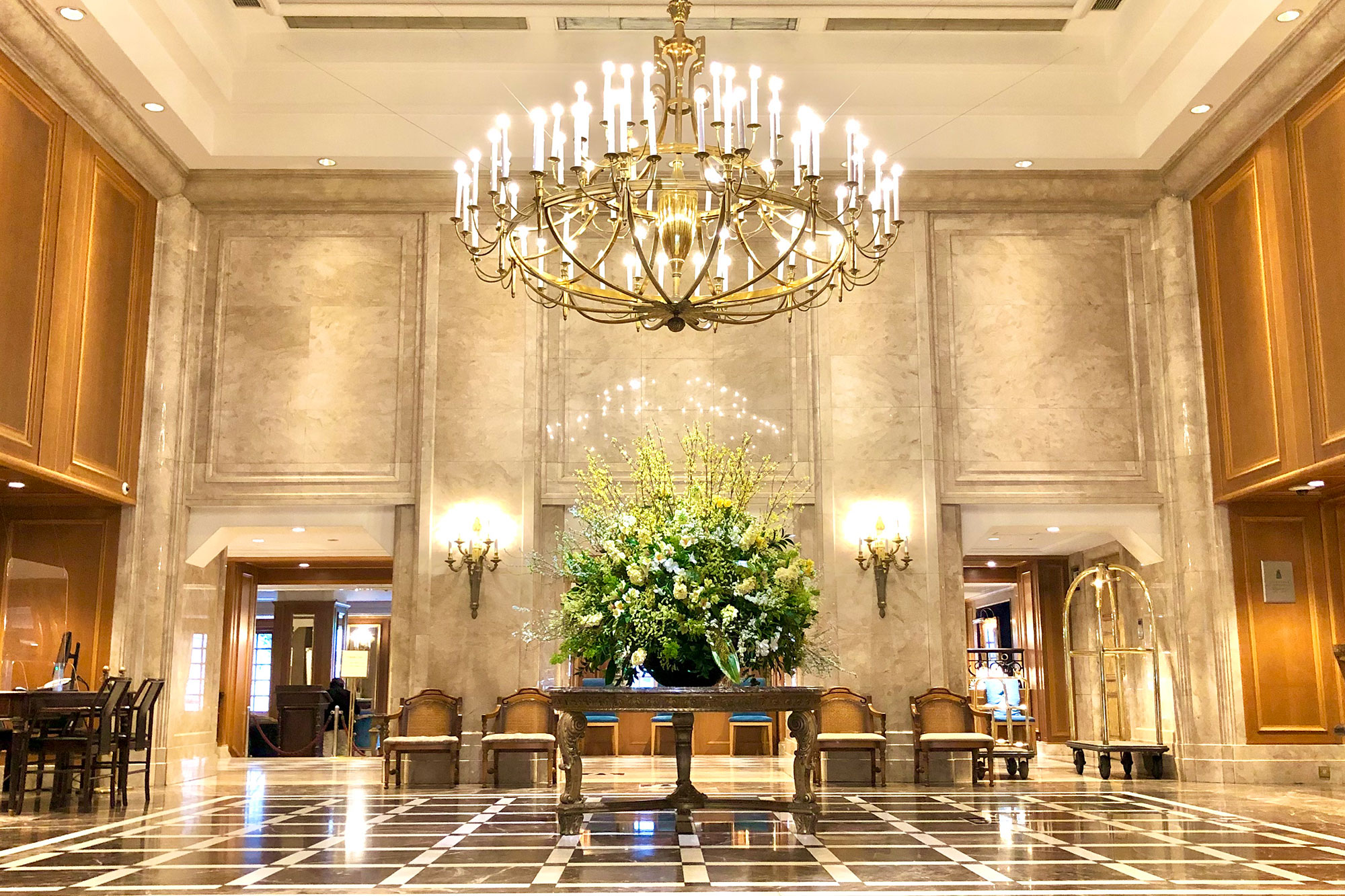 a chandelier in a room