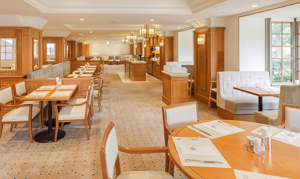 a room with tables and chairs