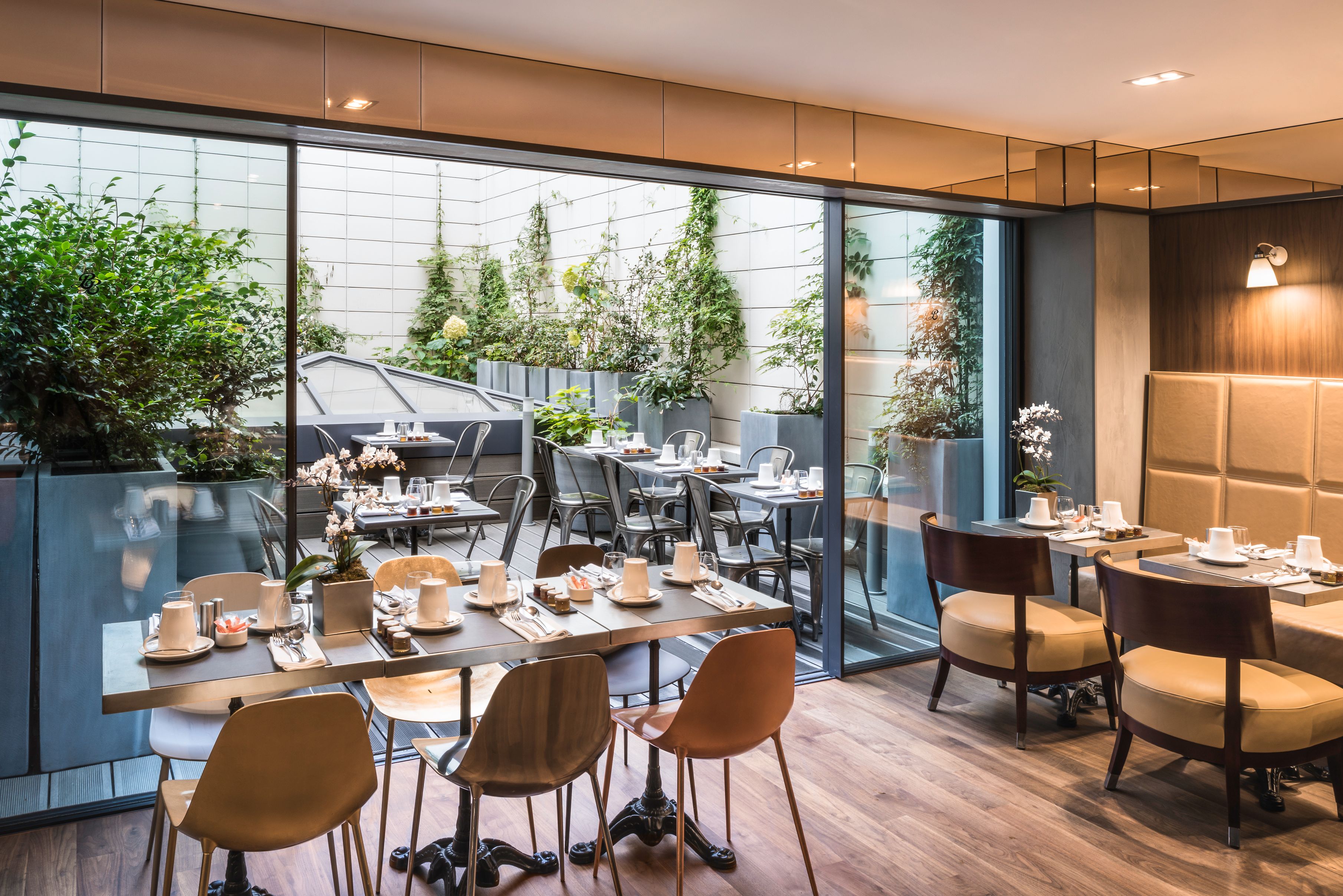 a room with tables and chairs