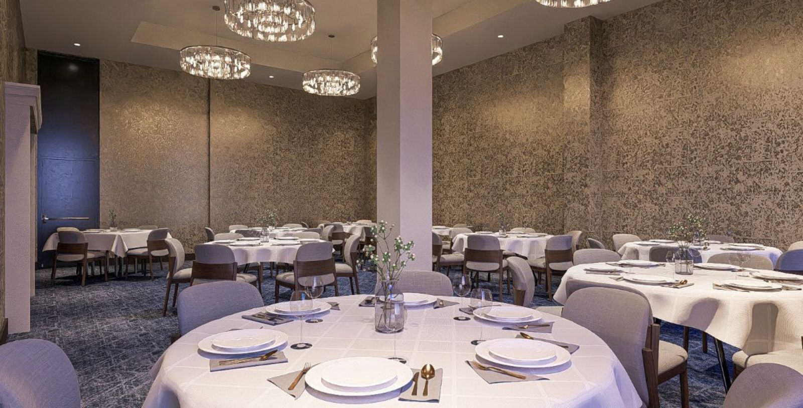 a room with tables and chairs