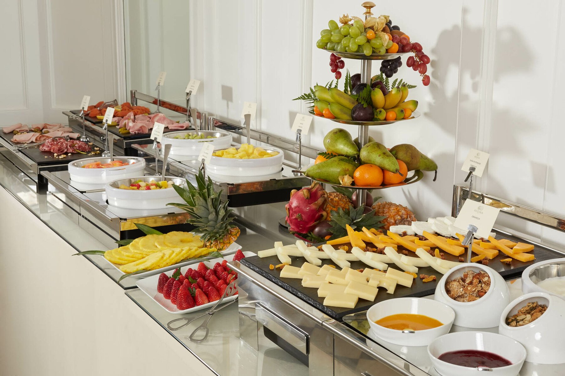 a buffet with different types of food
