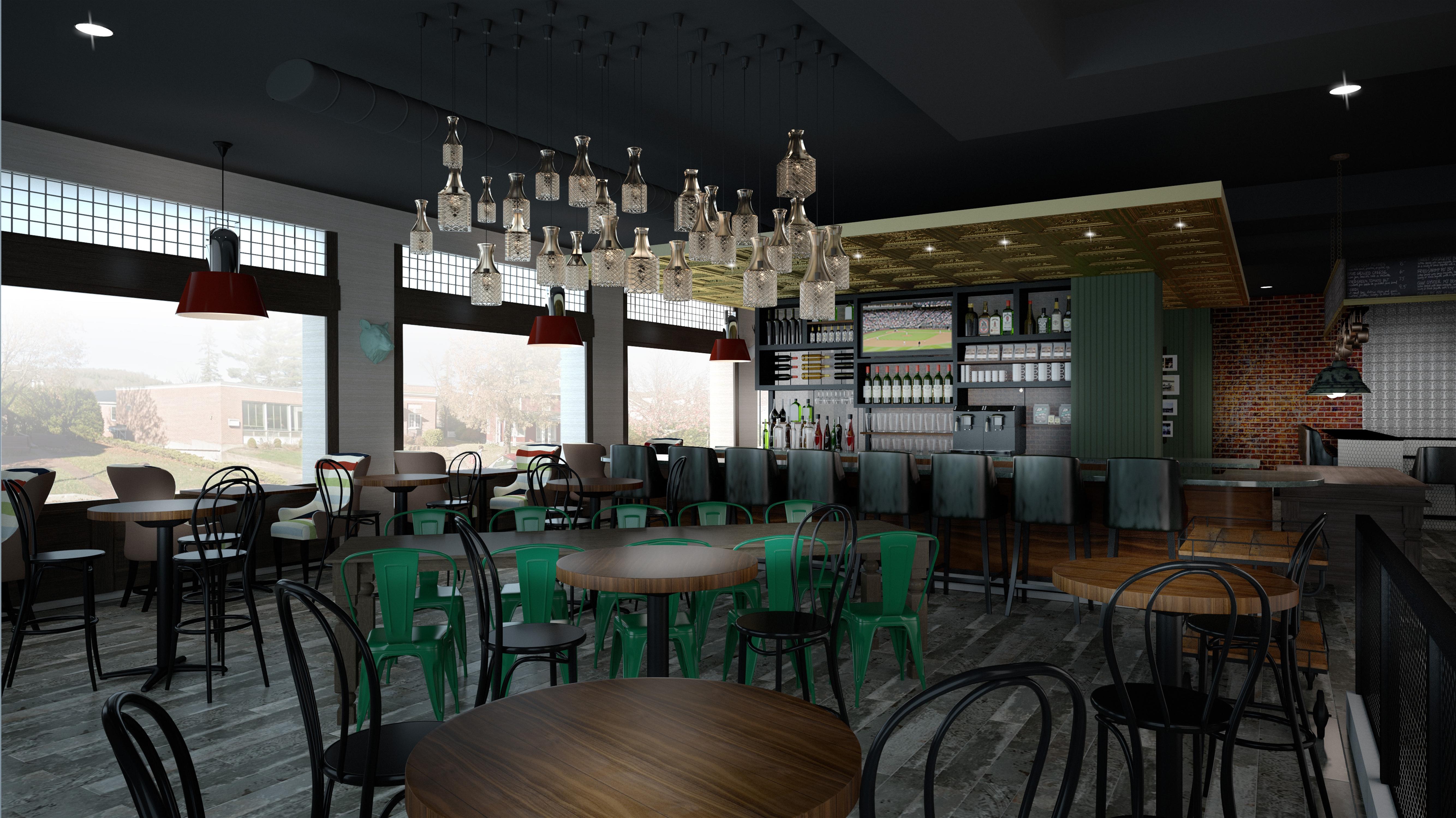 a room with tables and chairs