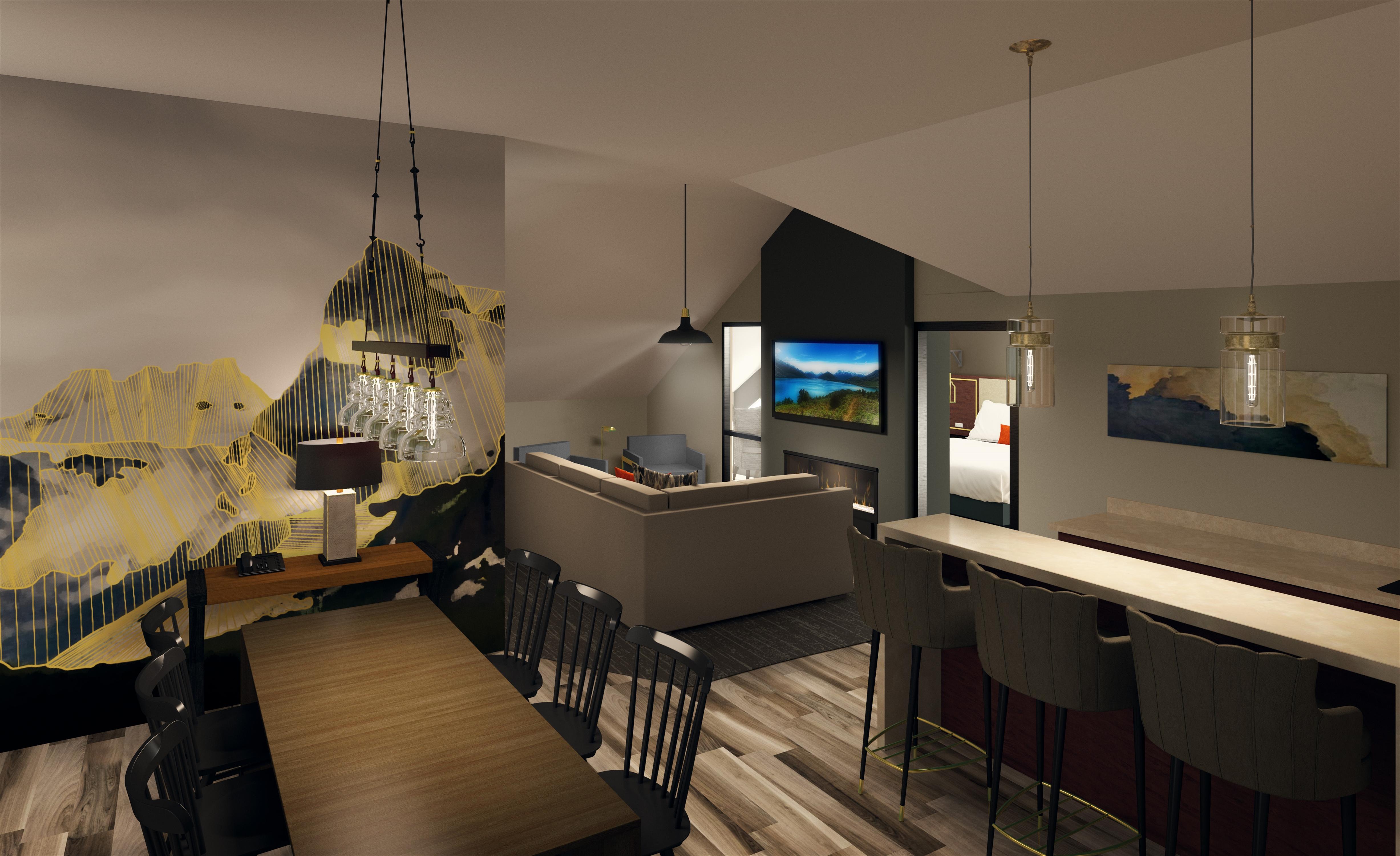 a room with a couch and a table