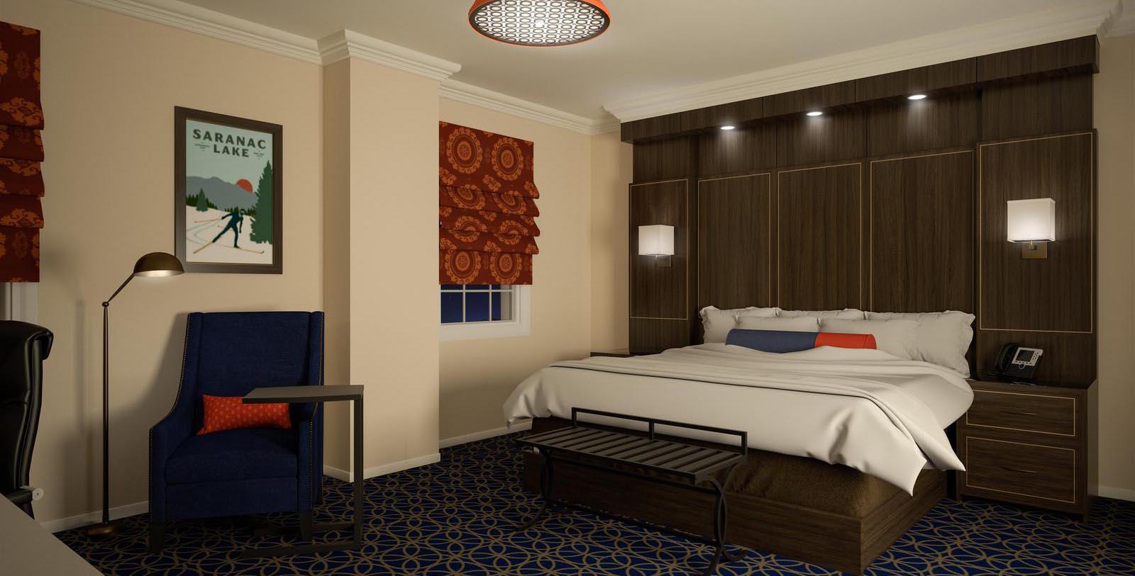 a room with a bed and a chair