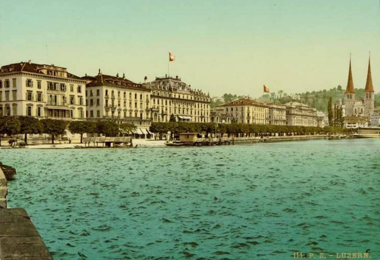 a body of water with buildings and trees