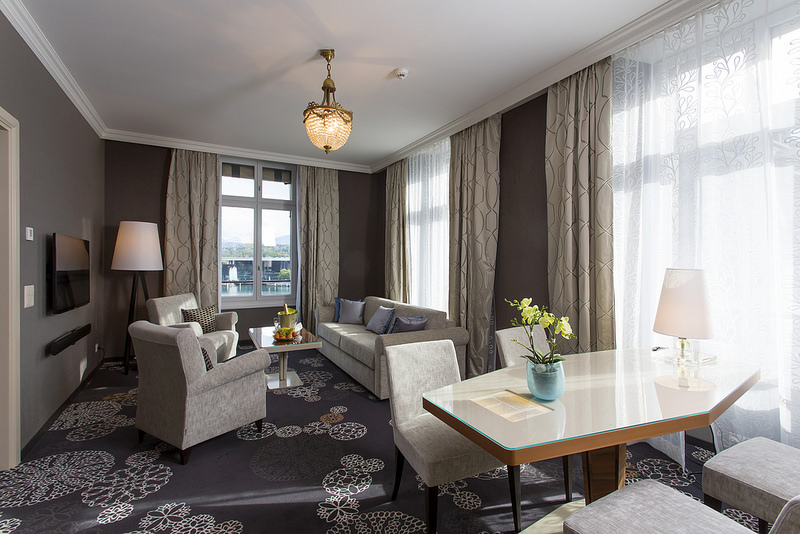 a room with a table and chairs