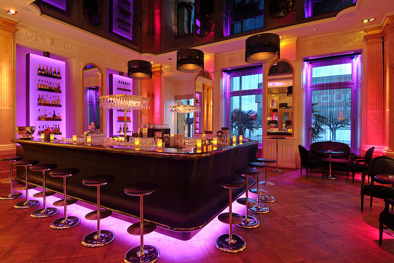 a bar with a bar and stools