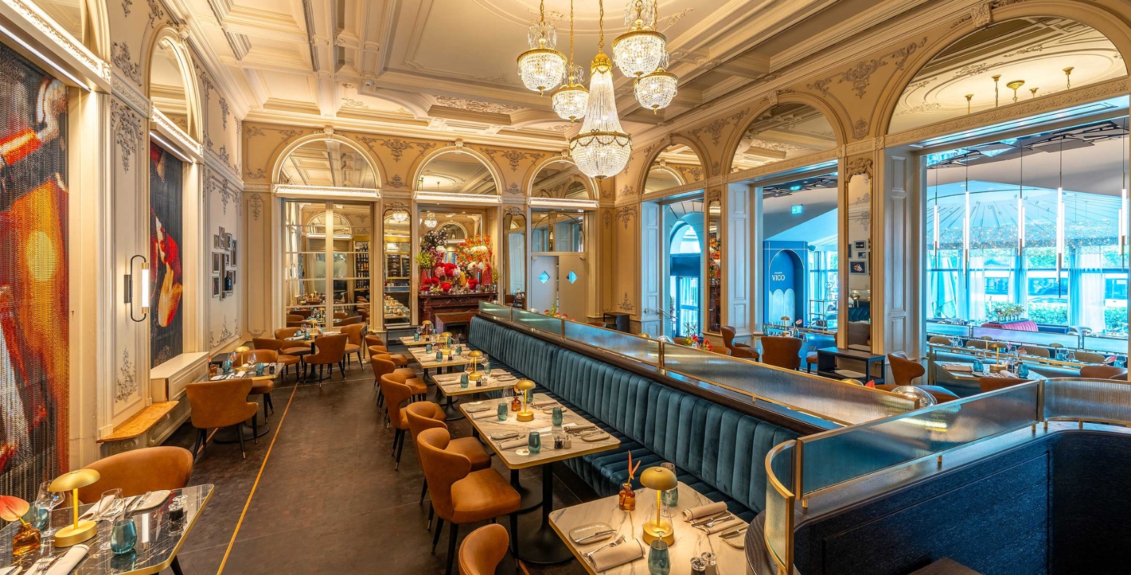 a restaurant with tables and chairs