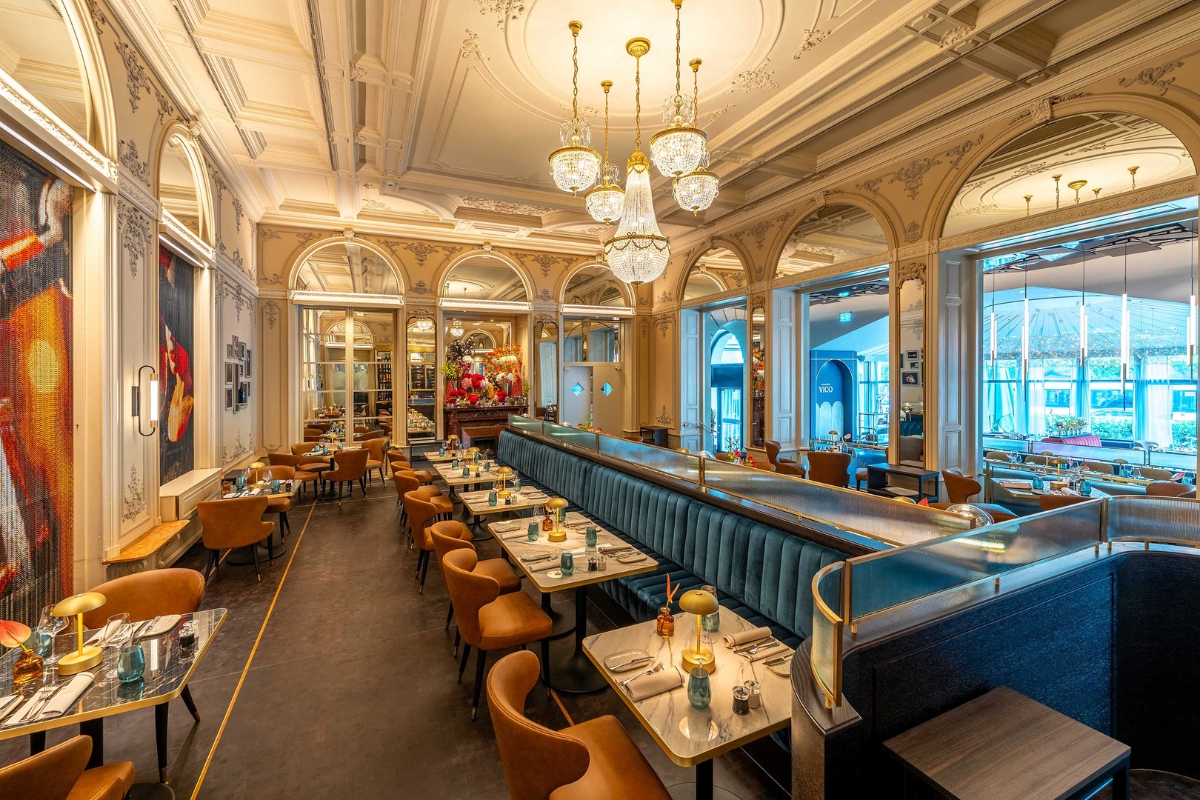 a restaurant with tables and chairs