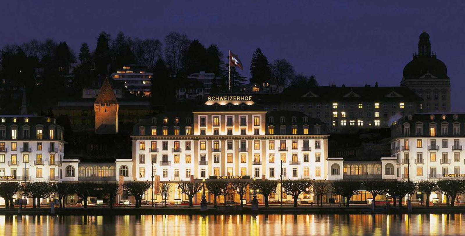 a building with lights on the front