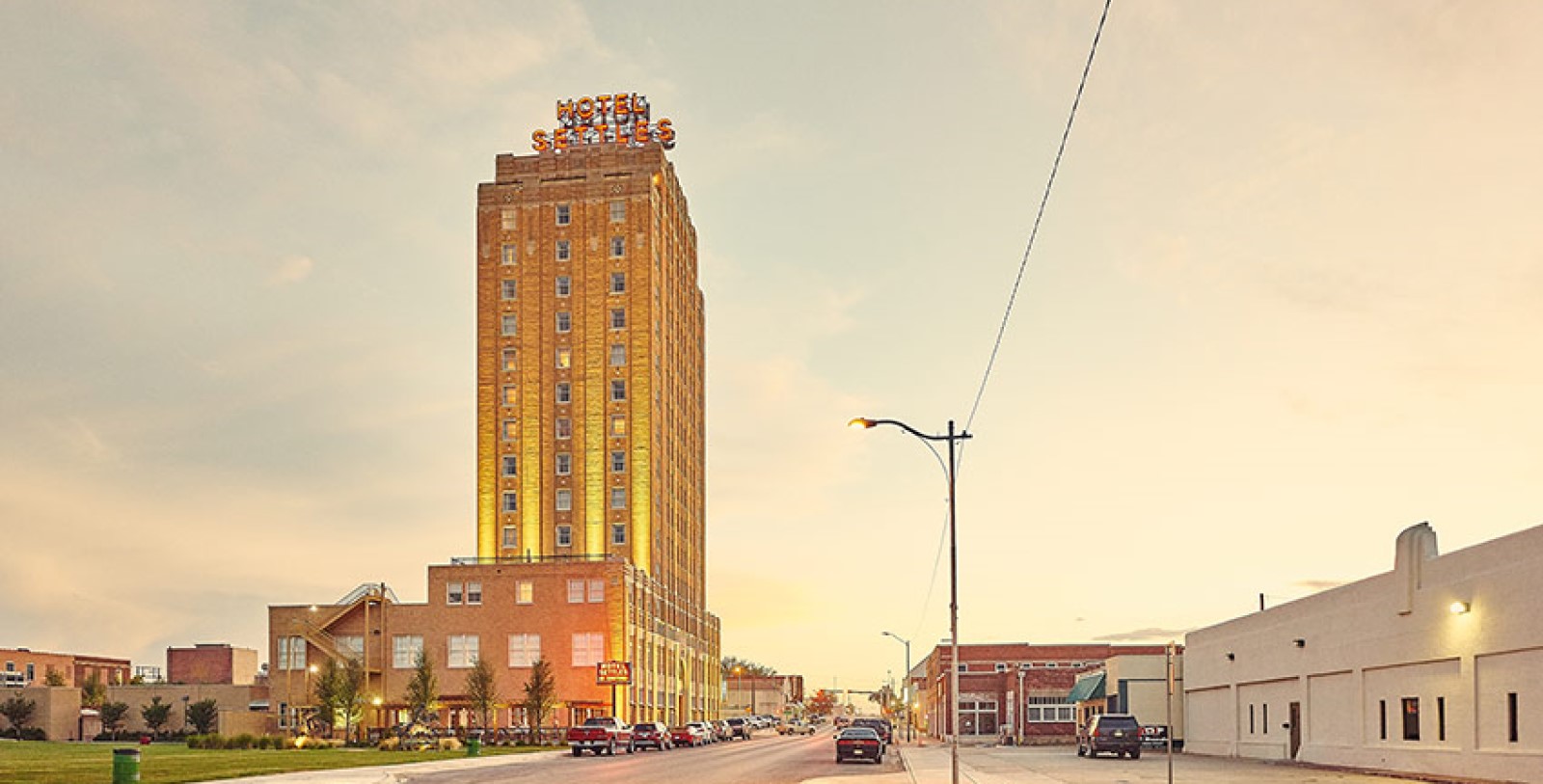 a building with a sign on top