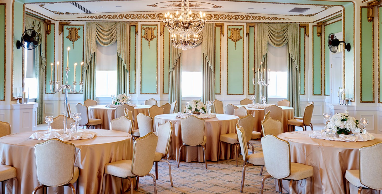 a room with tables and chairs