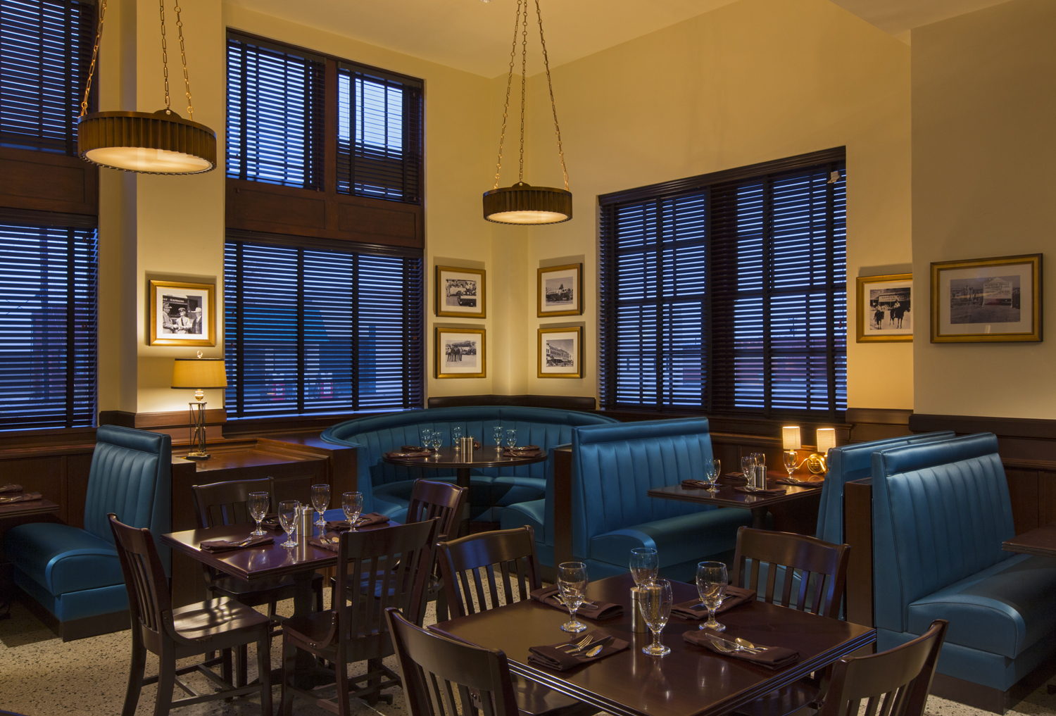 a restaurant with tables and chairs