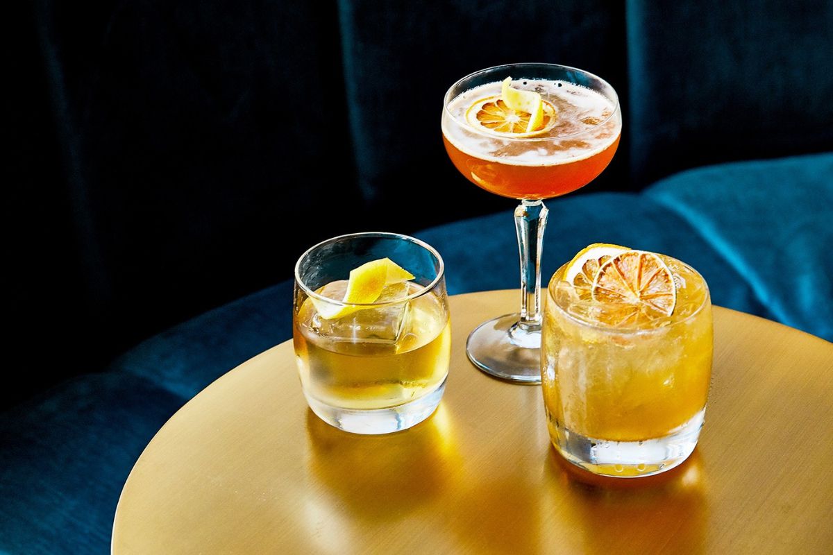 a group of drinks on a table