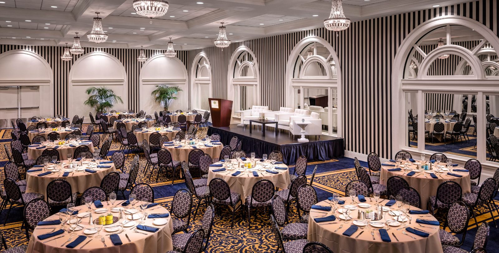 a room with tables and chairs